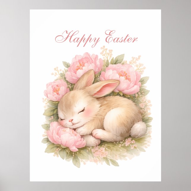Poster Cute Easter Bunny Rabbit Pink Blush Peony (Frente)