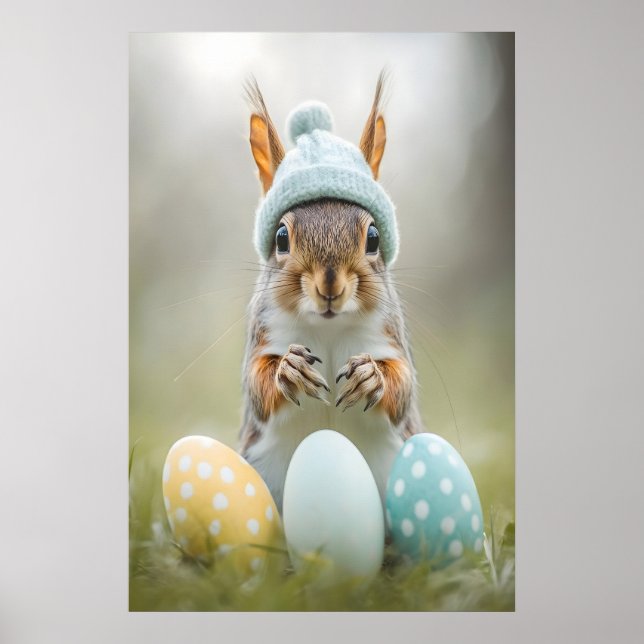 Poster Cute Easter Squirrel Printable Wall Art, Spring (Frente)