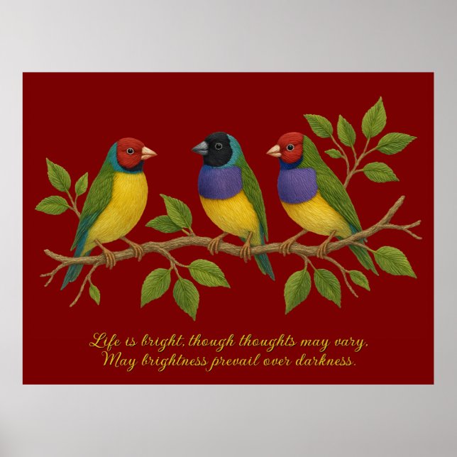Poster Cute embroidered birds on the branch (Frente)