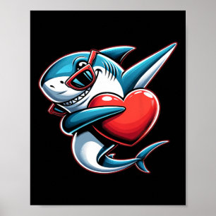 Poster Cute Engraçado Tubarão Legal Dabbing Coração Dia d