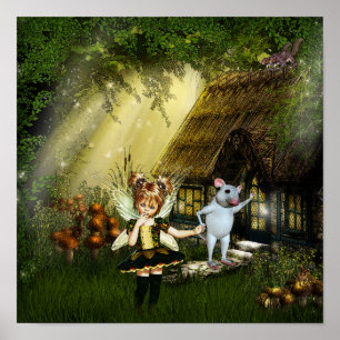 Poster Cute Fairy And White Mouse