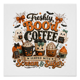 Póster Cute Fantasmagórico Amante de Café Halloween
