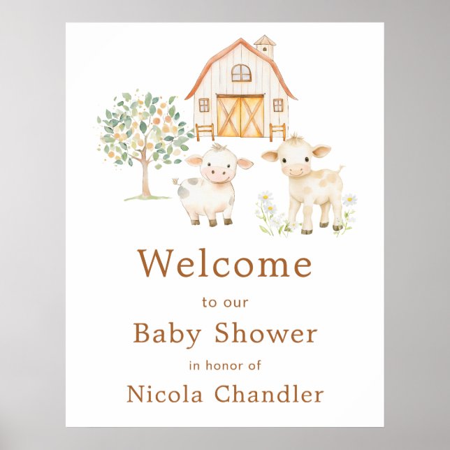 Poster Cute Farm Barn Baby Shower Welcome (Frente)