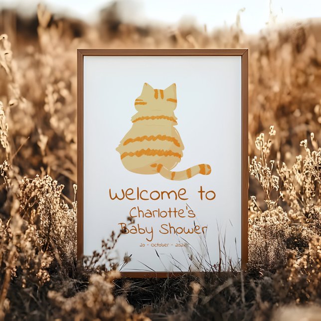 Poster Cute Fat Orange Cat Baby Shower Welcome Sign (Criador carregado)