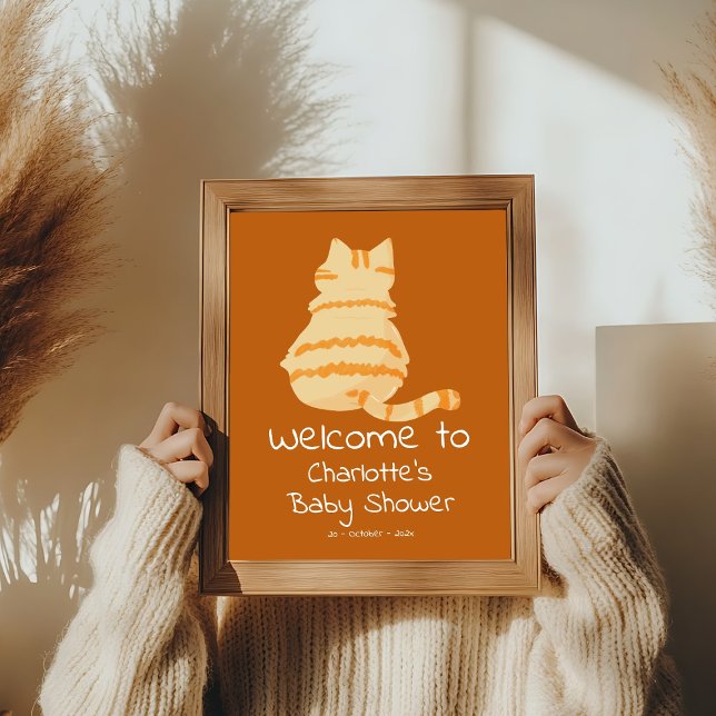 Poster Cute Fat Orange Cat Baby Shower Welcome Sign (Criador carregado)