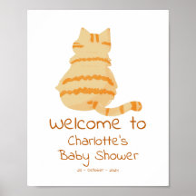 Cute Fat Orange Cat Baby Shower Welcome Sign