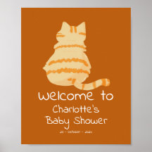 Cute Fat Orange Cat Baby Shower Welcome Sign