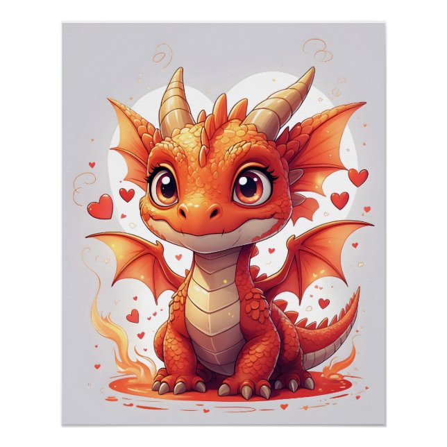Póster Cute Fire Baby Dragon Art (Frente)