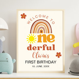 Poster Cute First Birthday with Boho Style Onederful