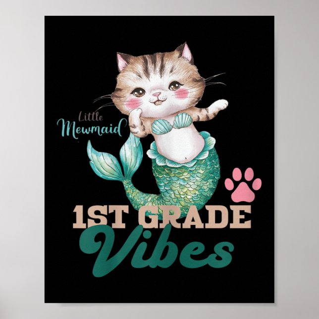 Poster Cute First Grade Vibes Cat Mermaid Mewmaid For Gir (Frente)