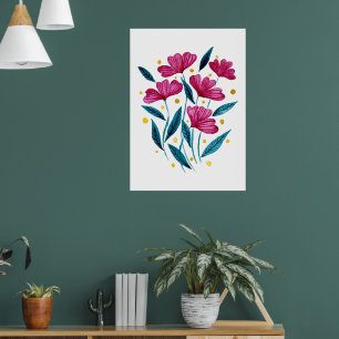 Poster Cute floral bouquet - magenta and teal