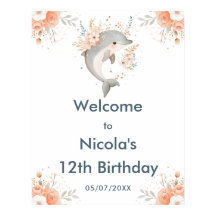 Cute Floral Dolphin Birthday Party Welcome