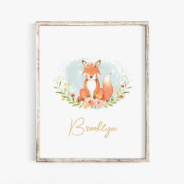 Poster Cute Floral Fox Animal Nursery Name Wall Arts