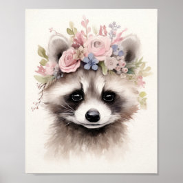 Poster Cute Floral Raccoon