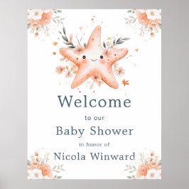Poster Cute Floral Starfish Baby Shower Welcome