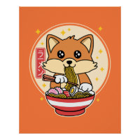 Cute Fox Eating Ramen Kawaii - Presente de Comida