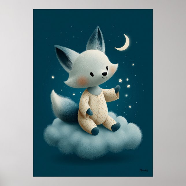 Poster Cute Fox on Cloud Nursery Bedtime (Frente)