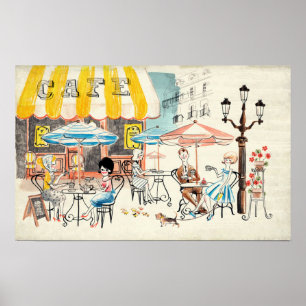 Poster Cute France Café Scene Sketch