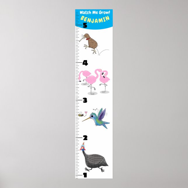 Poster Cute funny birds cartoon growth chart (Frente)