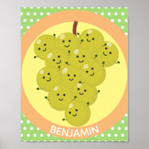 Poster Cute funny bunch of grapes cartoon illustration