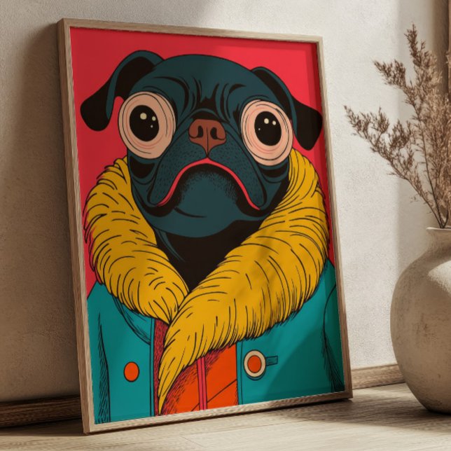 Poster Cute Funny Pug Illustration Funky Dog (Criador carregado)