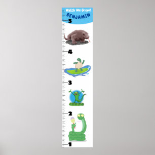 Poster Cute funny reptiles animals cartoon growth chart