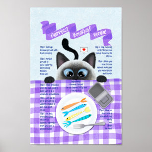 Poster Cute Funny Siamese Cat Breakfast Receita