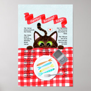 Poster Cute Funny Tabby Cat Breakfast Receita