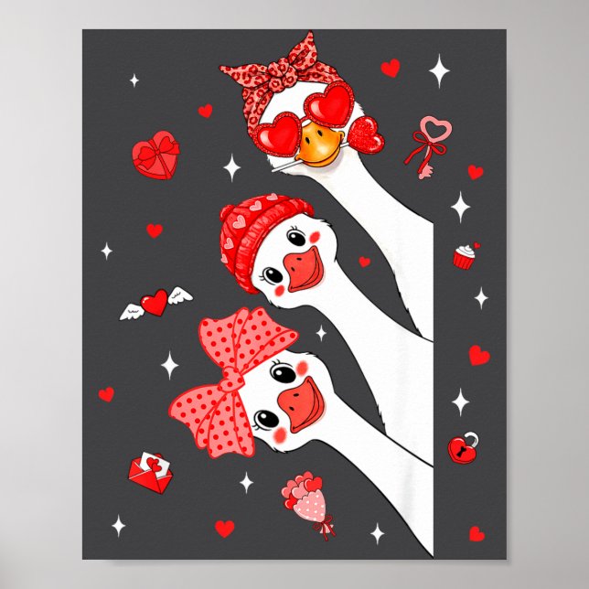 Poster Cute Funny Valentine Silly Gooses Heart Love Match (Frente)