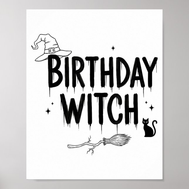 Poster Cute Funny Witch Witchy Birthday Witches Happy Wom (Frente)