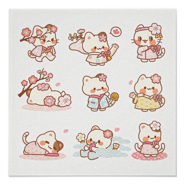 Póster Cute Geisha-style cat (Frente)