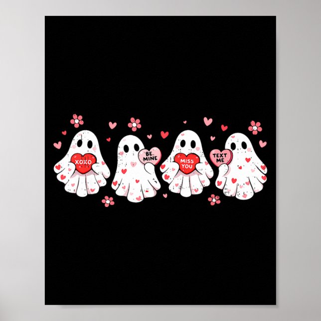 Poster Cute Ghost Love Hearts Valentines Day Womens Teens (Frente)