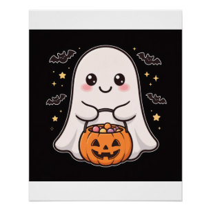 Póster Cute Ghost Pumpkin Balde de Doces Poster de Hallow