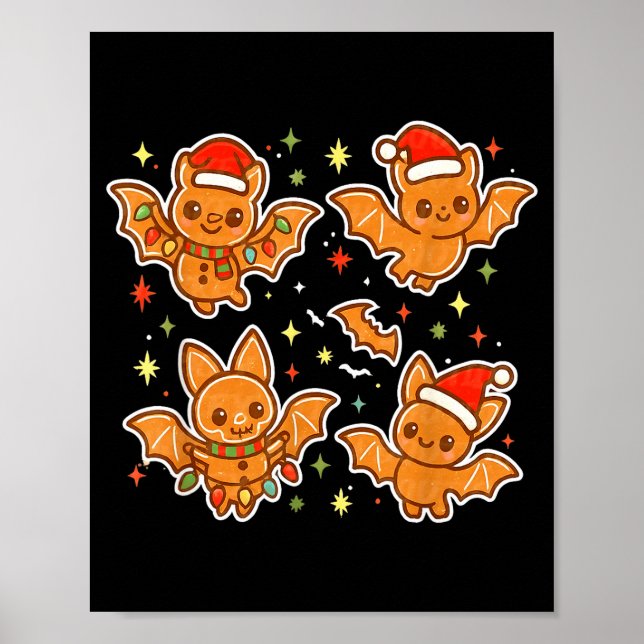 Poster Cute Gingerbread Bats Soky Christmas Cookie Graphi (Frente)