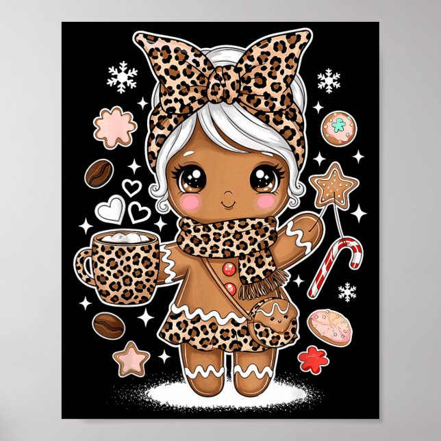 Poster Cute Gingerbread Leopard Christmas Xmas Girl Women (Frente)