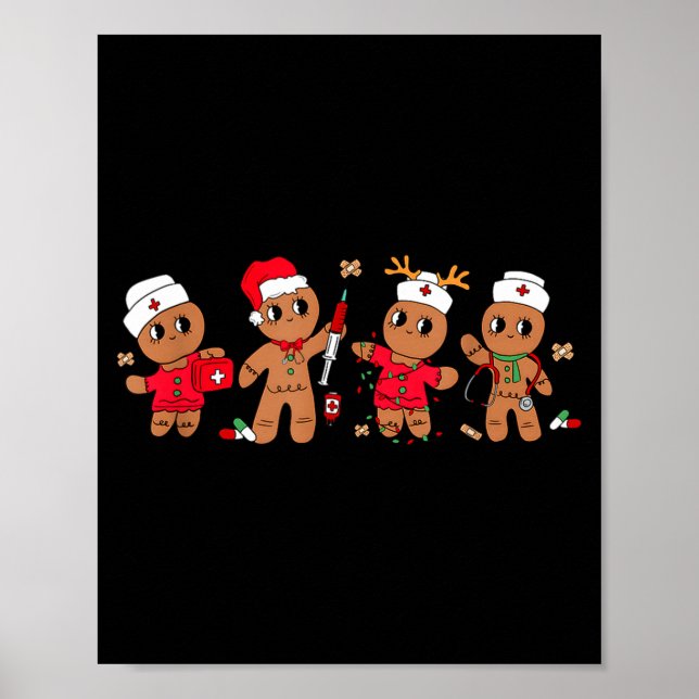 Poster Cute Gingerbread Nurse Christmas Design Medical Hu (Frente)