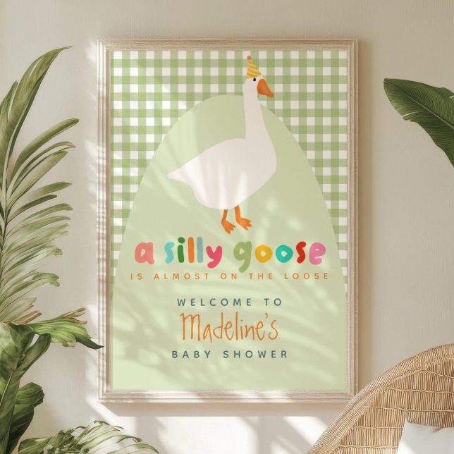 Poster Cute Gingham Silly Goose Baby Shower Welcome (Criador carregado)