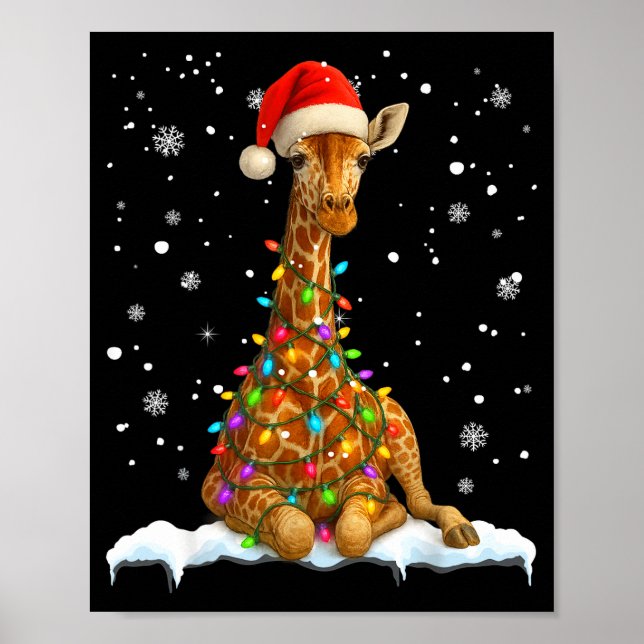 Poster Cute Giraffe Christmas Light Funny Giraffe Lover X (Frente)