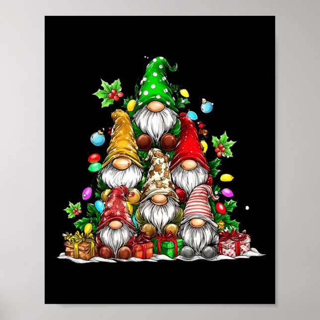 Poster Cute Gnomes Christmas Tree Lights Gnomies Gnome Xm (Frente)