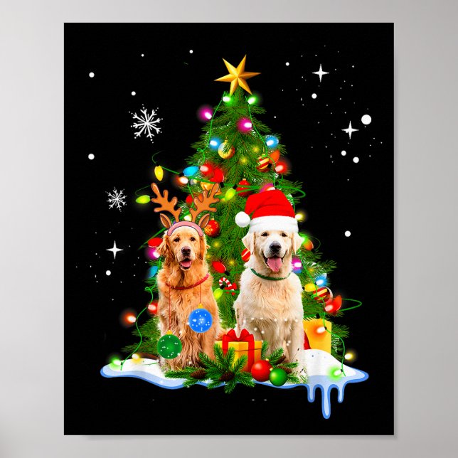 Poster Cute Golden Retriever Christmas Tree  (Frente)