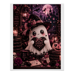 Póster Cute Gótico Rosa Fantasma Halloween Assustador Abr