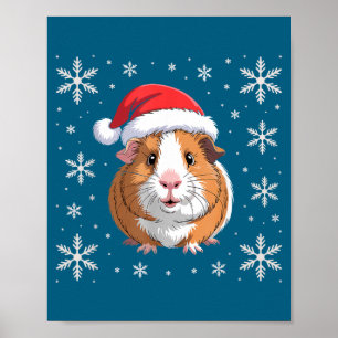 Poster Cute Guinea G Usando Chapéu de Papai Noel Natal 