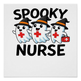 Póster Cute Halloween Enfermeira Fantasmas Desenho Clássi
