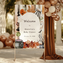 Poster Cute Halloween Ghost Pumpkin Baby Shower Welcome