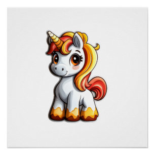 Póster Cute Halloween Unicórnio Candy Corn Chifre Mágico