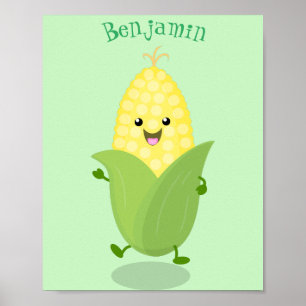 Poster Cute happy corn cartoon illustration