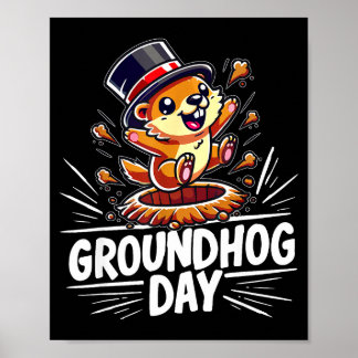 Poster Cute Happy Groundhog Day February 2nd Phils Holida