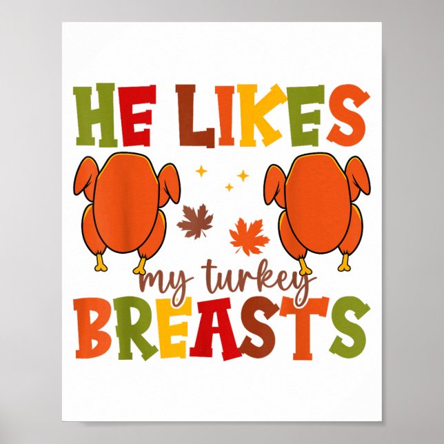 Poster Cute He Likes My Turkey Breasts Couple Matching Th (Frente)