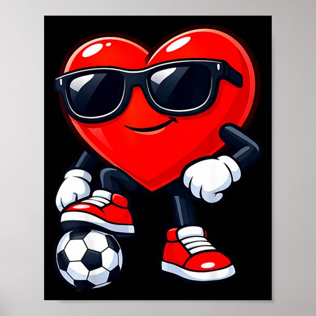 Poster Cute Heart Playing Soccer Valentines Day Soccer Bo (Frente)