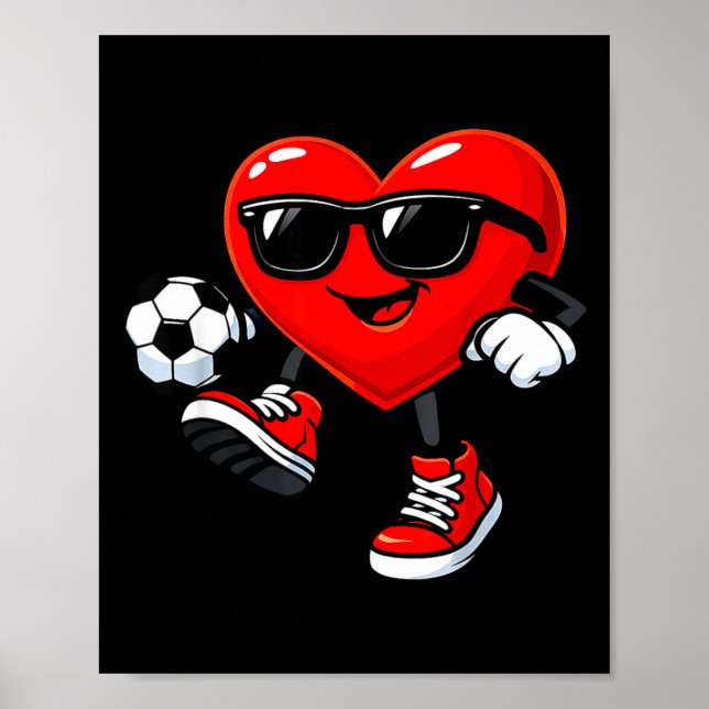 Poster Cute Heart Playing Soccer Valentines Day Soccer Bo (Frente)